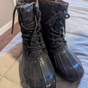 Sugar Black Glitter Lace-Up Women's Boots